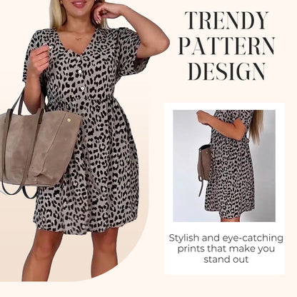 【S-3XL】Damskie sukienki z dekoltem w serek w panterkę