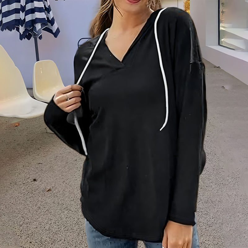 Solid-color Drawstring Hooded Long-sleeve Sweatshirt