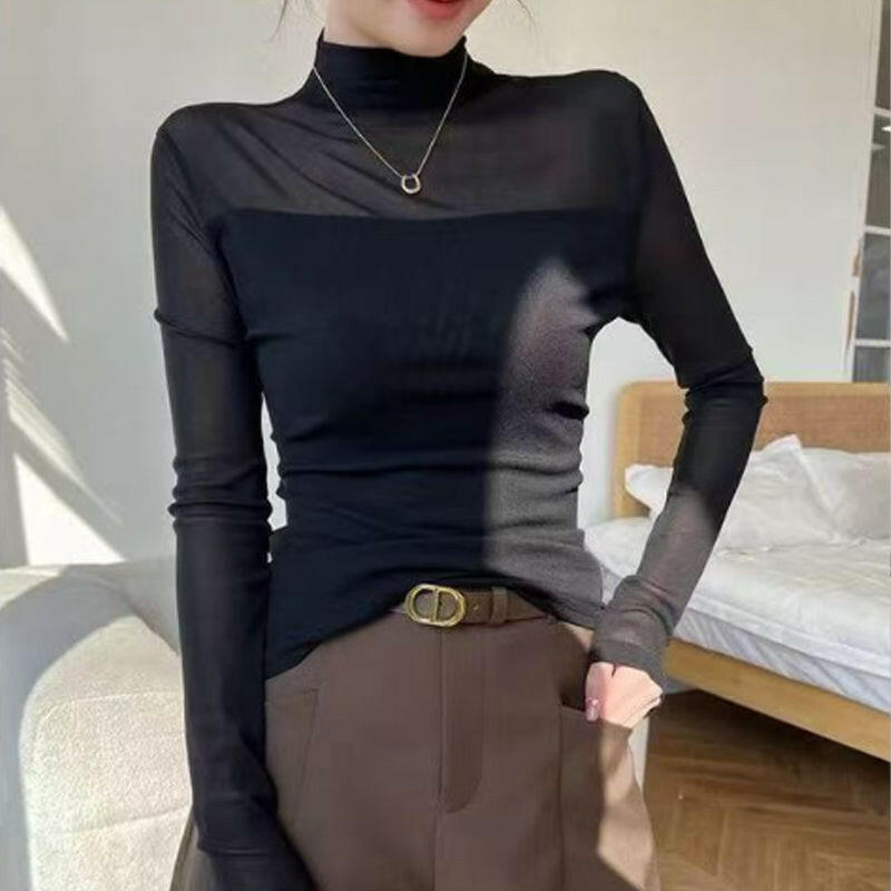 🎉Women's Sparkle Mesh Sheer Long Sleeve Ruched Top