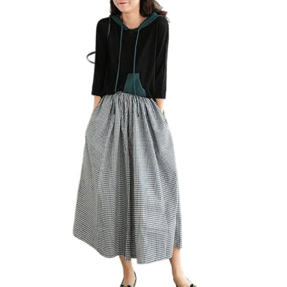 Women's Casual Elastic-Waist Gingham Wide-Leg Pants with Pockets
