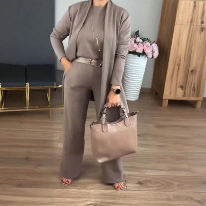 Women's Elegant 3-Piece Lounge & Travel Set (Cardigan, Top & Pants)