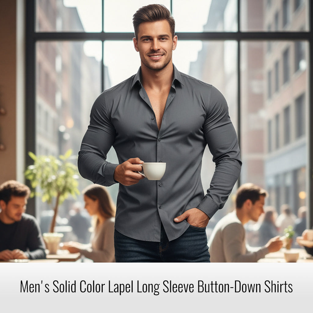 🔥LAST DAY SALE 50% OFF🔥Men's Solid Color Lapel Long Sleeve Button-Down Shirts