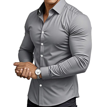 ⏰Men's Solid Color Lapel Long Sleeve Button-Down Shirts