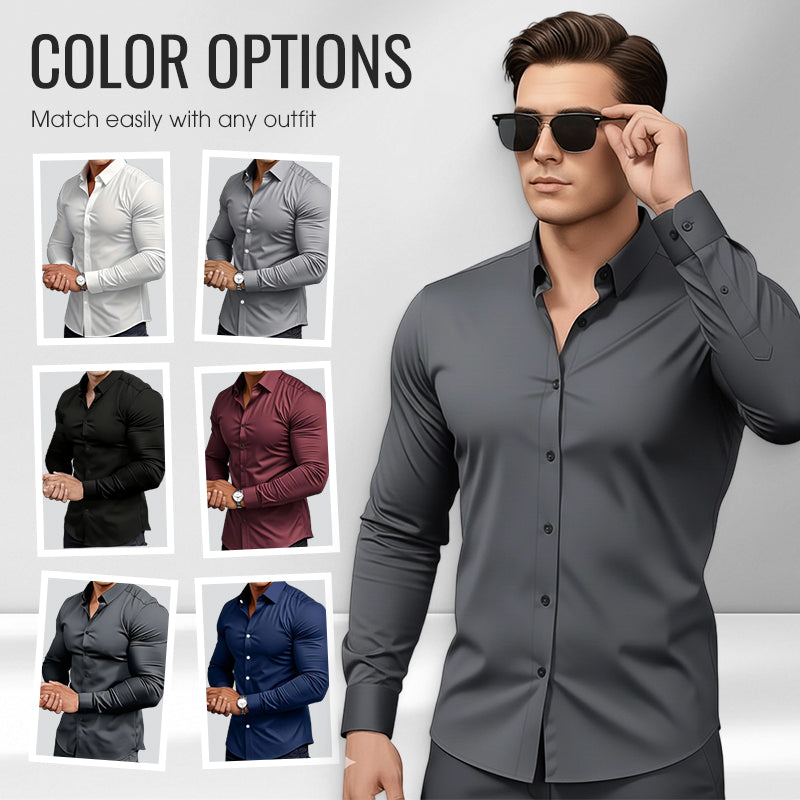⏰Men's Solid Color Lapel Long Sleeve Button-Down Shirts