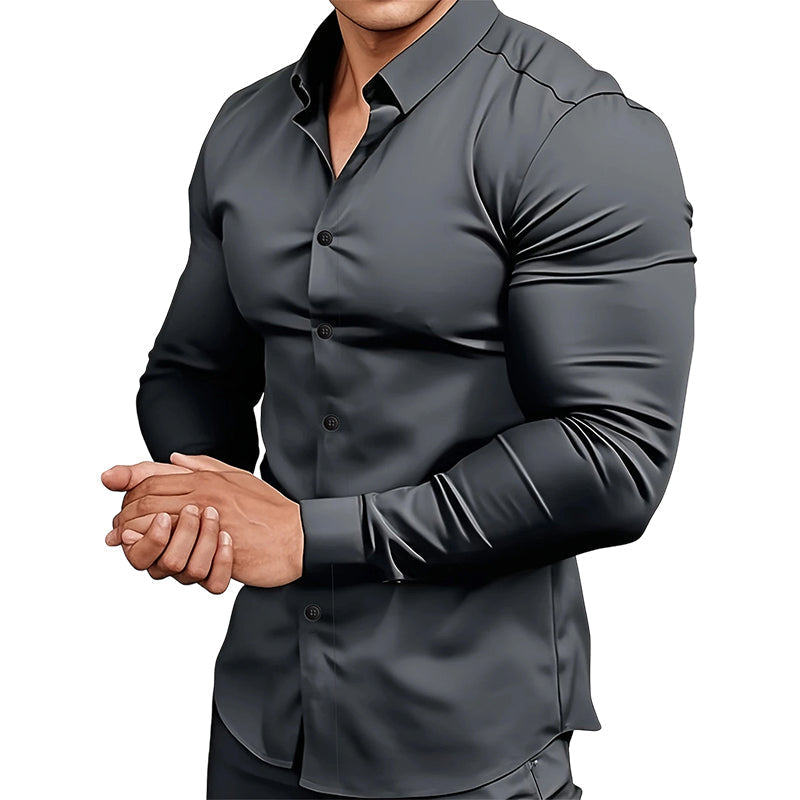 ⏰Men's Solid Color Lapel Long Sleeve Button-Down Shirts