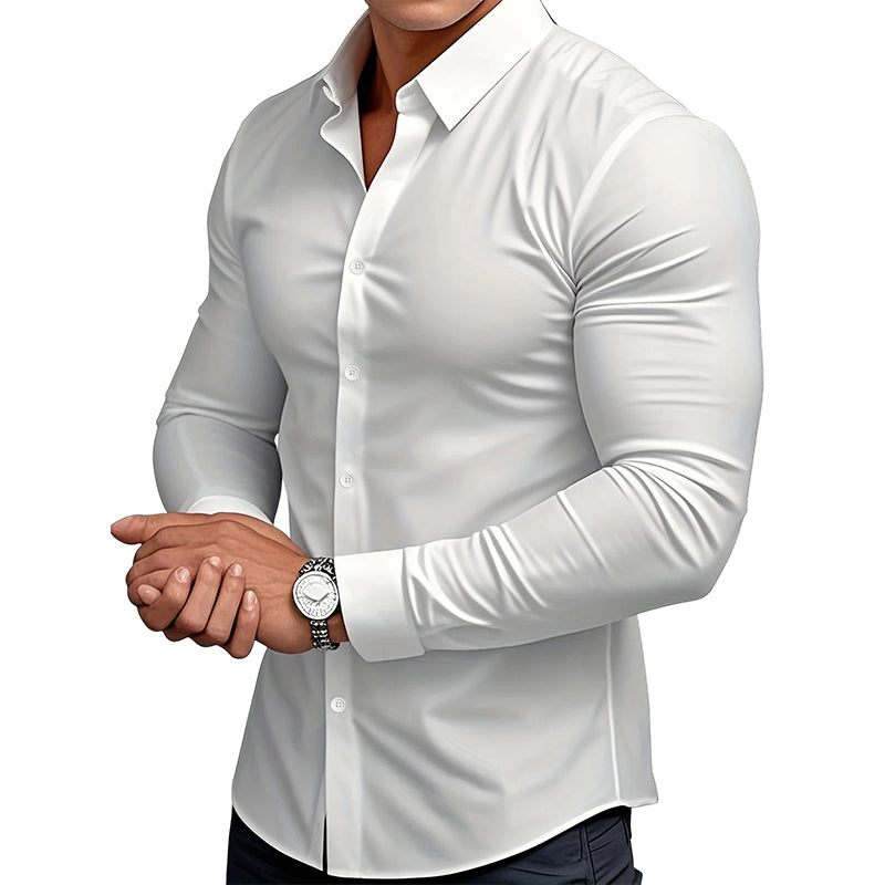 ⏰Men's Solid Color Lapel Long Sleeve Button-Down Shirts
