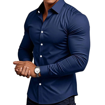 ⏰Men's Solid Color Lapel Long Sleeve Button-Down Shirts