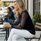 Women's Velvet V-Neck Tops with Mesh Sleeves