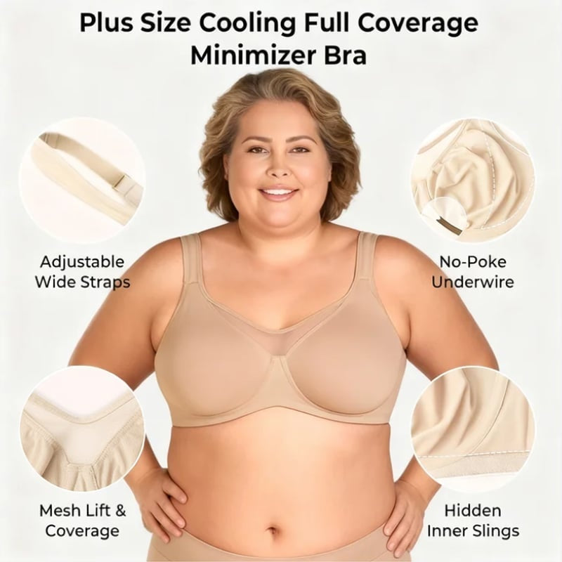 Women's Plus Size Cooling Minimizer Bra - Full Coverage & Breathable Support