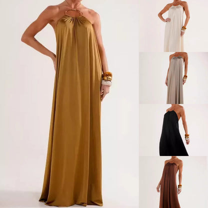 Elegancka sukienka maxi z odkrytymi plecami i wiązaniem na szyi dla kobiet