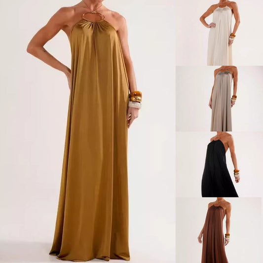 Elegancka sukienka maxi z odkrytymi plecami i wiązaniem na szyi dla kobiet