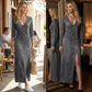 💎 50% RABATU! 💎 Damska sukienka maxi z długim rękawem i dekoltem w szpic – miękki materiał, dopasowany krój i eleganckie wysokie rozcięcie 👗✨