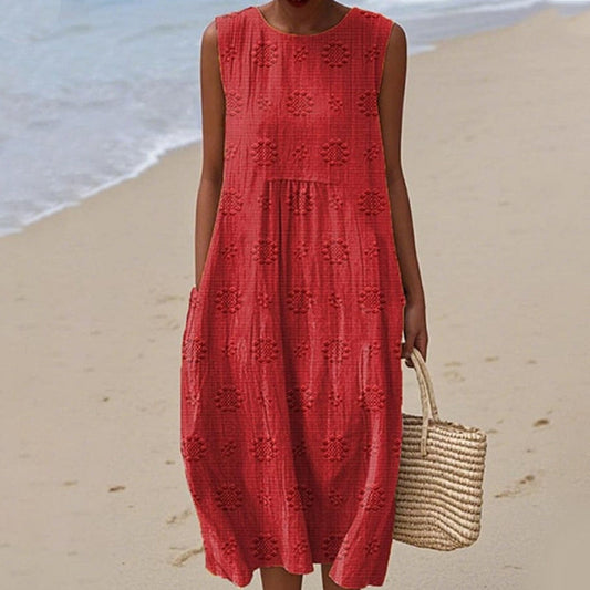 Damska sukienka midi bez rękawów w stylu casual