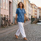Damski, przewiewny, casualowy top w stylu jeansowym