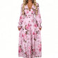 Wydruk vintage róż V-neck sukienka maxi