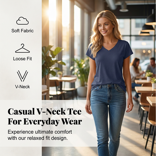 Damski Casual T-shirt z Dekoltem w Szpic i Krótkim Rękawem