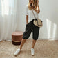 Damskie Casual Spodnie Capri z Bawełny i Lnu