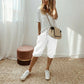 Damskie Casual Spodnie Capri z Bawełny i Lnu