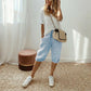Damskie Casual Spodnie Capri z Bawełny i Lnu