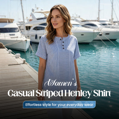 Damski Luźny Koszulka Henley w Paski