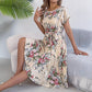 Damski kwiecisty plisowany midi dress