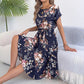 Damski kwiecisty plisowany midi dress