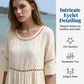 Damski midi dress z koronkowymi, rozkloszowanymi rękawami