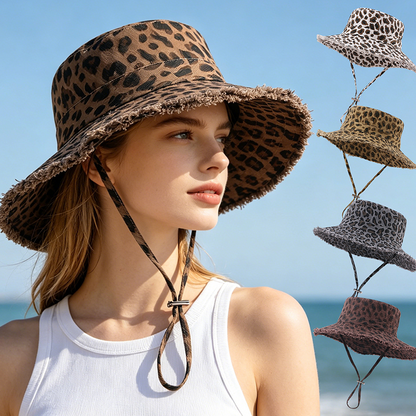 Leopard Print Sun Protection Bucket Hat for Women