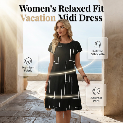 Damski luźny wakacyjny midi dress