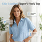 Women's Casual V-neck Zipper Short-Sleeved Top