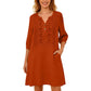 Women's Embroidered V-Neck Linen Dress
