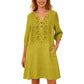 Women's Embroidered V-Neck Linen Dress