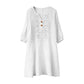 Women's Embroidered V-Neck Linen Dress