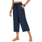 Women's Cotton Linen Wide Leg Capri Pants
