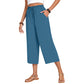 Women's Cotton Linen Wide Leg Capri Pants