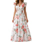 Women's Floral V-Neck Flutter Sleeve Maxi Dress