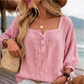 Women's 3/4 Sleeve Square Neck Linen Blouse