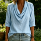 Women's Draped Neck 3/4 Sleeve Pleated Shirt