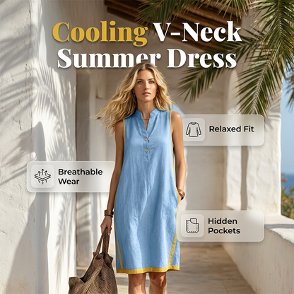 Women's V Neck Sleeveless Loose Dress