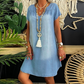 Women's Denim V-Neck Short Sleeve Dress