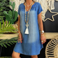 Women's Denim V-Neck Short Sleeve Dress