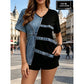 Women‘s Chic Denim Print V-Neck Tee