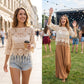 Bluzka z koronki szydełkowej w stylu boho z frędzlami na dole