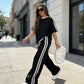 Women's Striped Top & Wide-Leg Pants Set