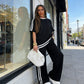 Women's Striped Top & Wide-Leg Pants Set