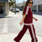 Women's Striped Top & Wide-Leg Pants Set