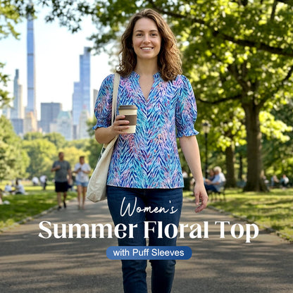 Women's Summer Floral Top with Puff Sleeves