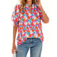Women's Summer Floral Top with Puff Sleeves