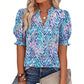 Women's Summer Floral Top with Puff Sleeves
