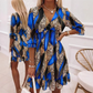 Women's Floral V-Neck Ruffle Hem A-Line Dress